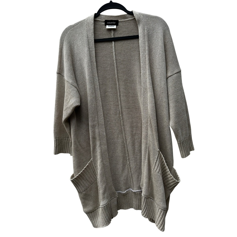 Eskandar‎ Chunky Knit Open Front Sweater Cardigan Pocket Women Medium Lagenlook